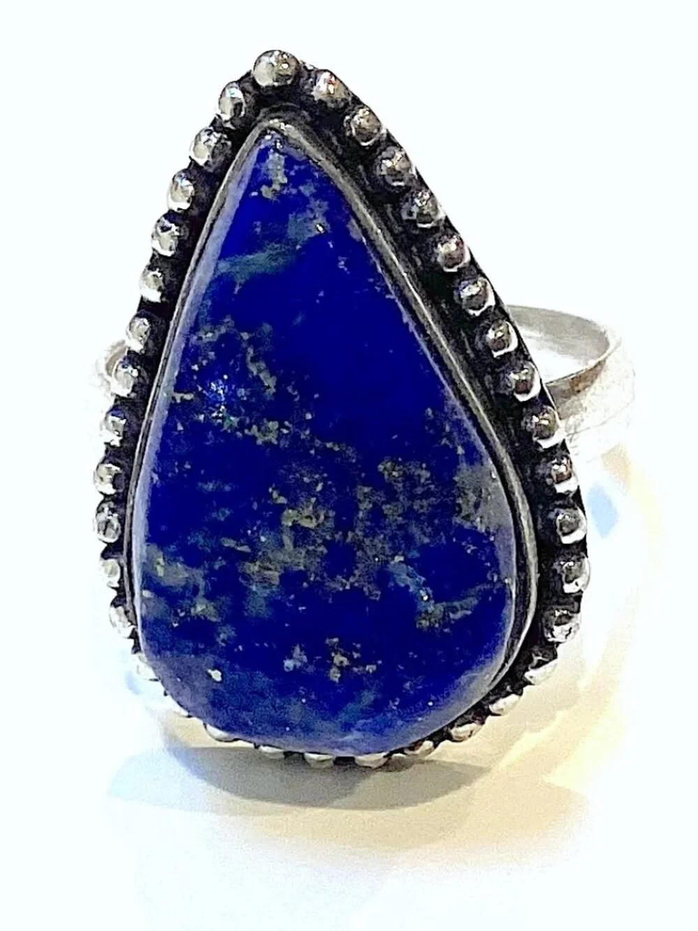 Lapis and Sterling Ring, Chunky Boho Size 8, Blue Stone Vintage